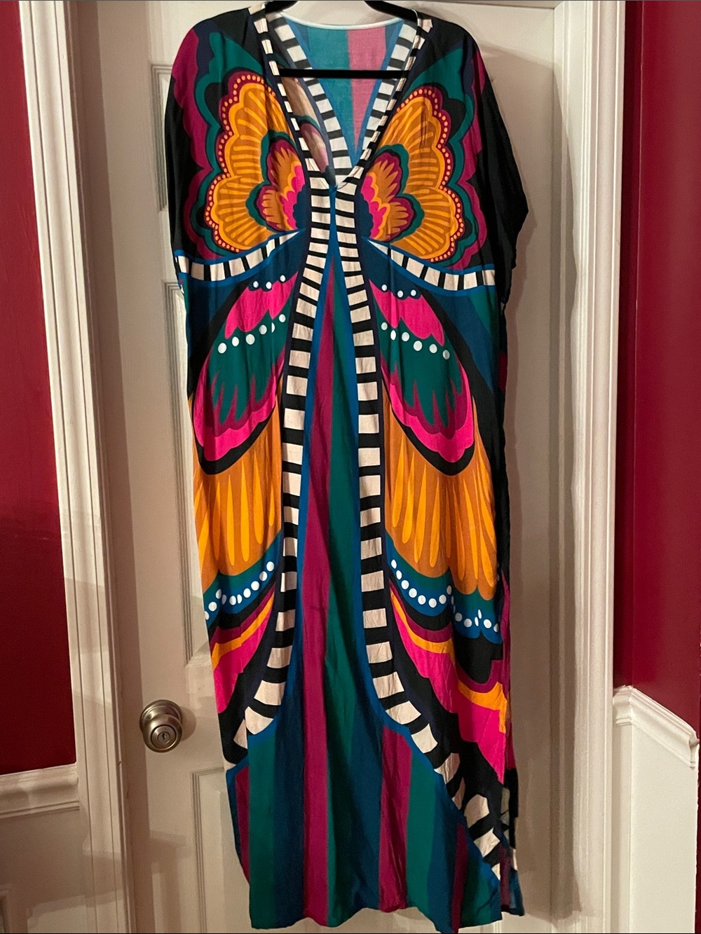 Vibrant Multicolor Butterfly-Print Maxi Dress